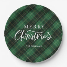 Festive Merry Christmas Green Plaid