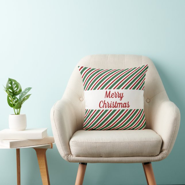 Festive Merry Christmas Green Red Stripes Cushion (Chair)