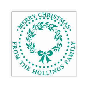 Festive Merry Christmas Greeting Wreath Name Self-inking Stamp