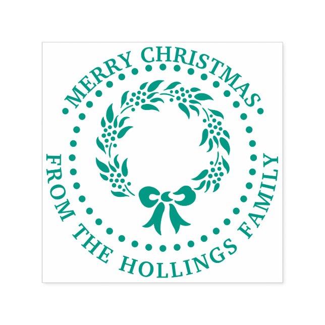 Festive Merry Christmas Greeting Wreath Name Self-inking Stamp (Design)