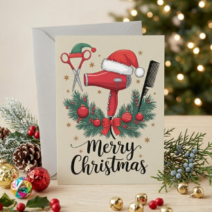 Festive Merry Christmas Hairdresser Tools Design Holiday Postcard