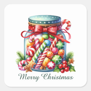 Festive Merry Christmas hard candy Square Sticker