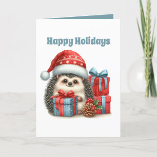 Festive Merry Christmas hedgehog customisable Holiday Card