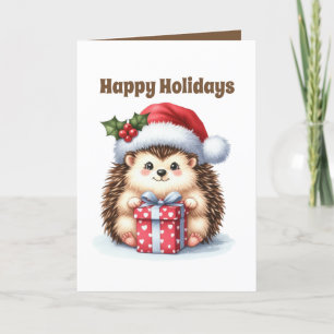 Festive Merry Christmas hedgehog customizable  Holiday Card