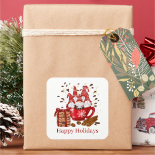Festive Merry Christmas Holiday gnomes Square Sticker