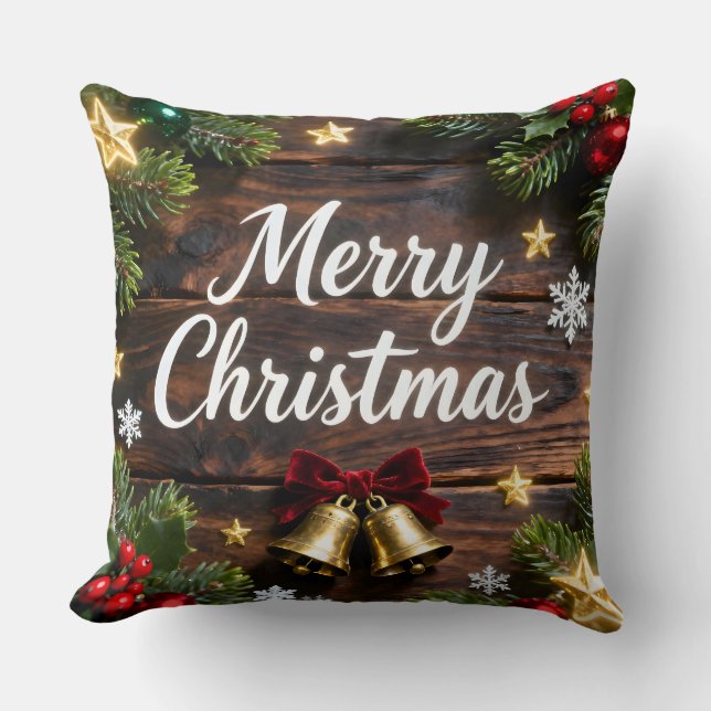 Festive Merry Christmas Holiday Pillow (Front)