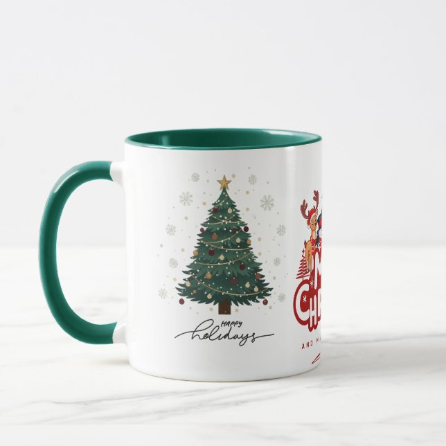 Festive Merry Christmas Holidays Tree Reindeer Mug (Left)