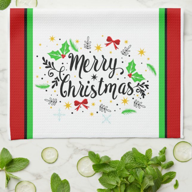 Festive Merry Christmas   Kitchen Towel (Folded)