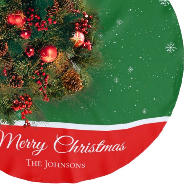 Festive Merry Christmas Last Name Snowflake Brushed Polyester Tree Skirt (Creator Uploaded)