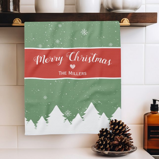  Festive Merry Christmas Last Name Snowflake Tea Towel (Creator Uploaded)