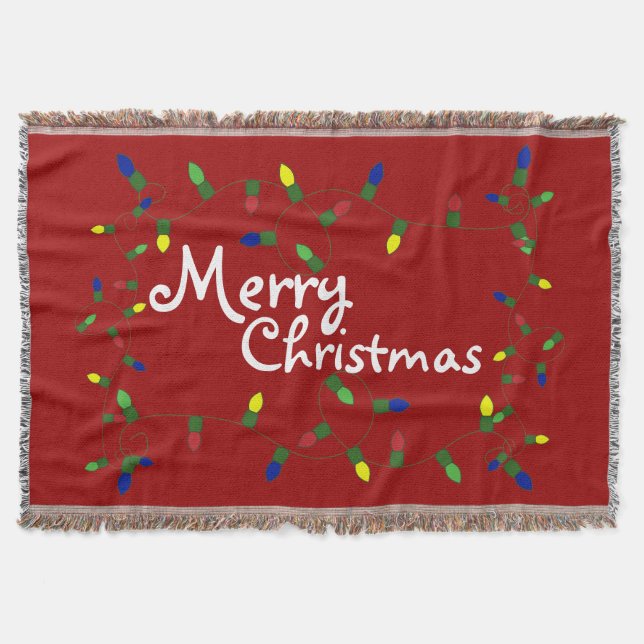 Festive Merry Christmas Lights Throw Blanket (Front)