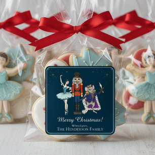 Festive Merry Christmas Nutcracker Ballet Navy Square Sticker