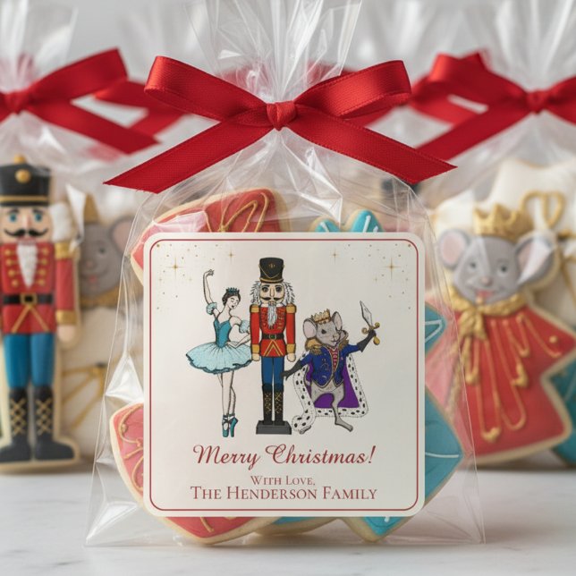 Festive Merry Christmas Nutcracker Ballet Square Sticker (Creator Uploaded)
