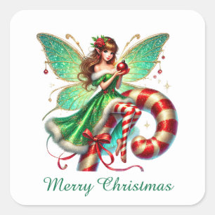 Festive Merry Christmas peppermint fairy  Square Sticker