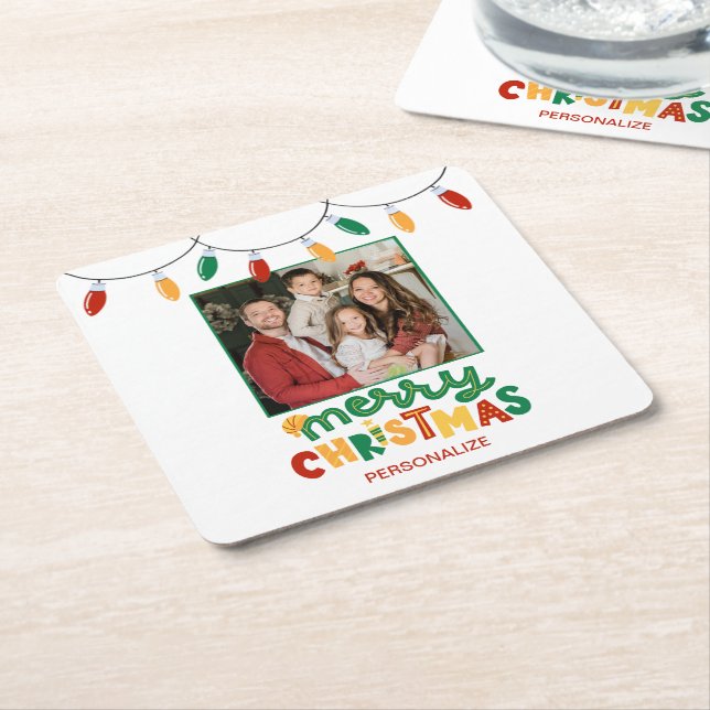 Festive Merry Christmas Personalised Paper Coaster (Angled)