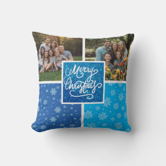Festive Merry Christmas Photo Collage Snowflake Th Cushion