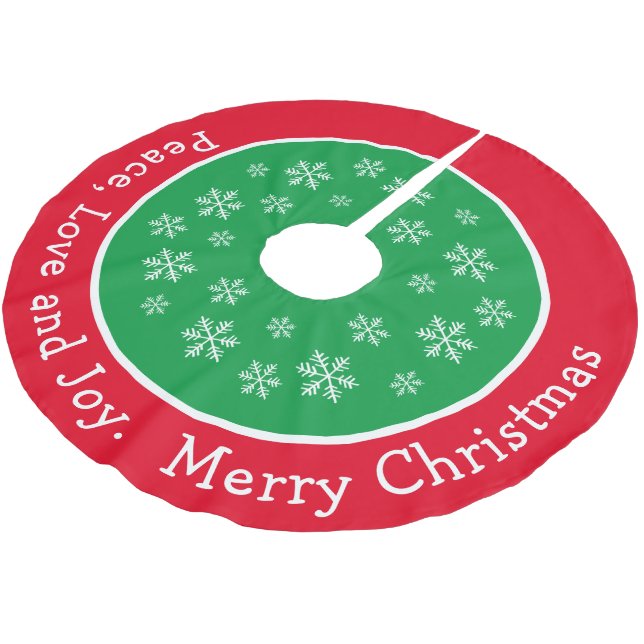 Festive Merry Christmas Red and Green Snowflake  Brushed Polyester Tree Skirt (Angled)