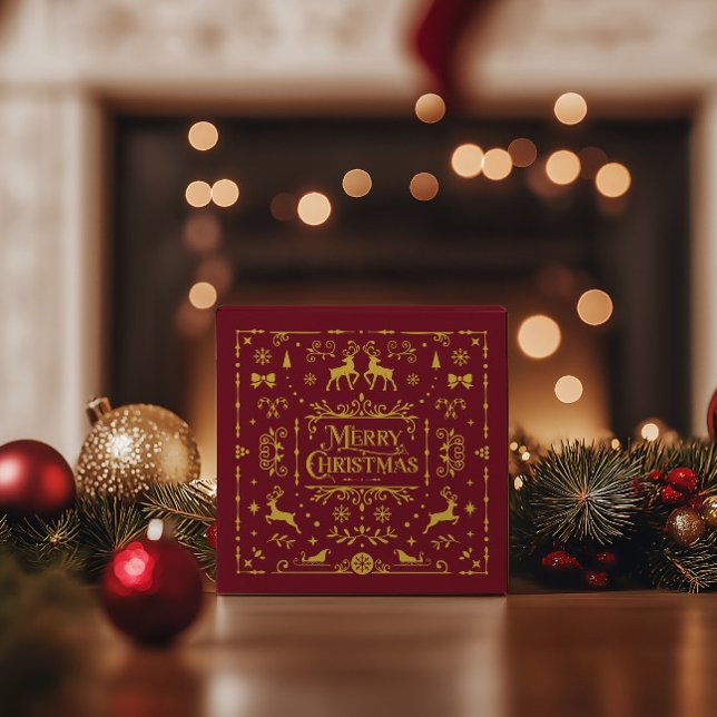 Festive Merry Christmas Red Classic Favour Box (Festive Merry Christmas Red & Gold Imitation Favor Boxes)