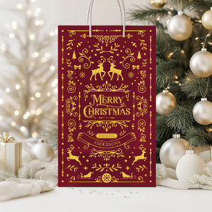 Festive Merry Christmas Red Fairy Pattern Gift Bag