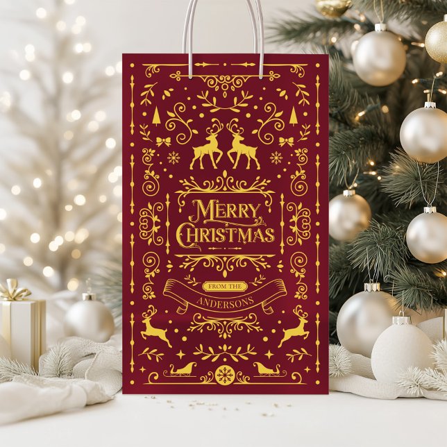 Festive Merry Christmas Red Fairy Pattern Gift Bag (Merry Christmas Red Classic Pattern Gift Bag)