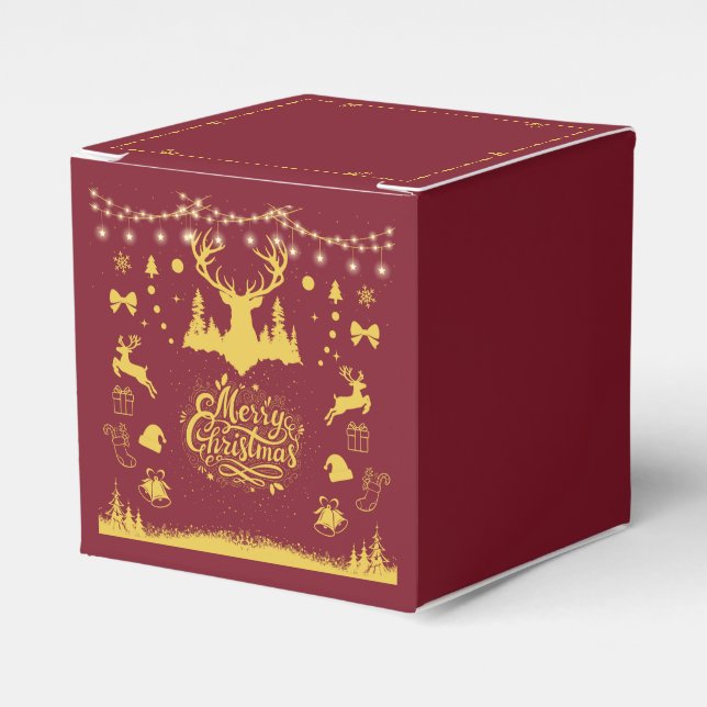 Festive Merry Christmas Red & Gold Imitation  Favour Box (Front Side)