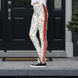 Festive Merry Christmas Red Holly Berries Leggings