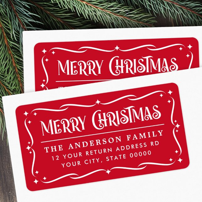 Festive Merry Christmas red white return address Label (Festive Merry Christmas red white return address Label)