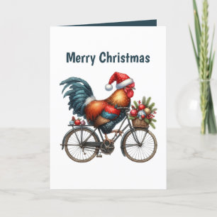 Festive Merry Christmas rooster customisable Holiday Card