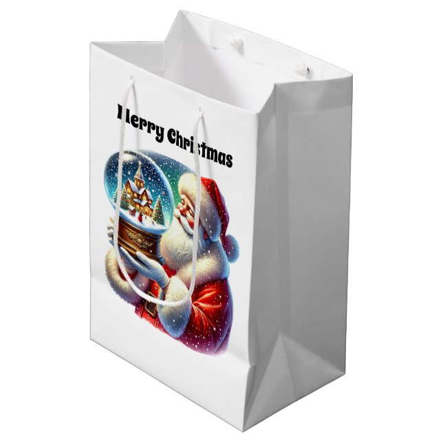 Festive Merry Christmas Santa customisable  Medium Gift Bag (Front Angled)