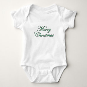 Festive Merry Christmas Script in Green Glitter  Baby Bodysuit