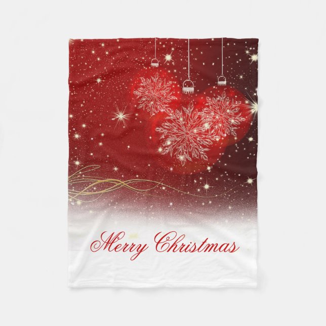 Festive “Merry Christmas” snowflakes ornaments Fleece Blanket (Front)