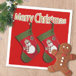 Festive Merry Christmas Snowman Stocking Over Red Napkin<br><div class="desc">This adorable paper napkin holiday design features an adorable snowman hanging stocking from a white outlined gold Merry Christmas typography across the top. It will make a great addition to your party accessories. Check out all the products with this design in the collection shown below the product image.</div>