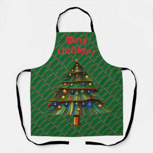 Festive Merry Christmas Tree Holiday Apron