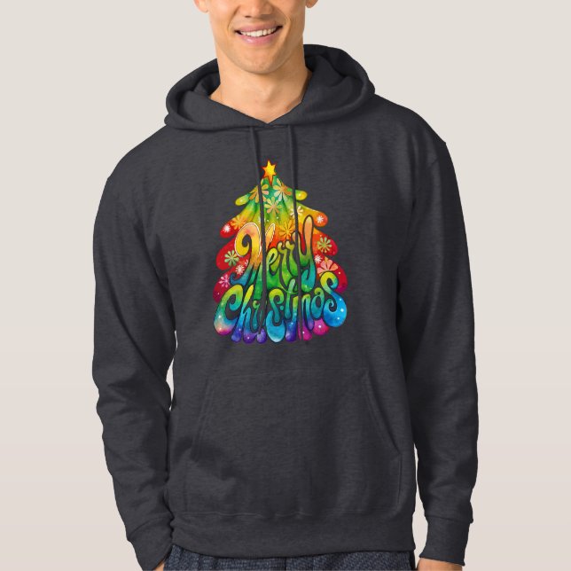 Festive Merry Christmas Tree Lettering  Hoodie (Front)