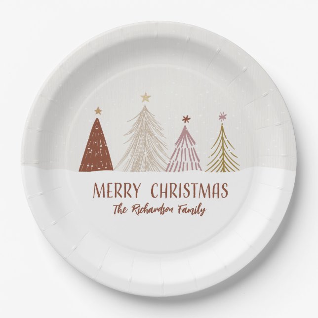 Festive Merry Christmas Trees Holiday Party Chic Paper Plate (Front)