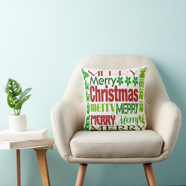 Festive Merry Christmas Typography Pillow (Chair)