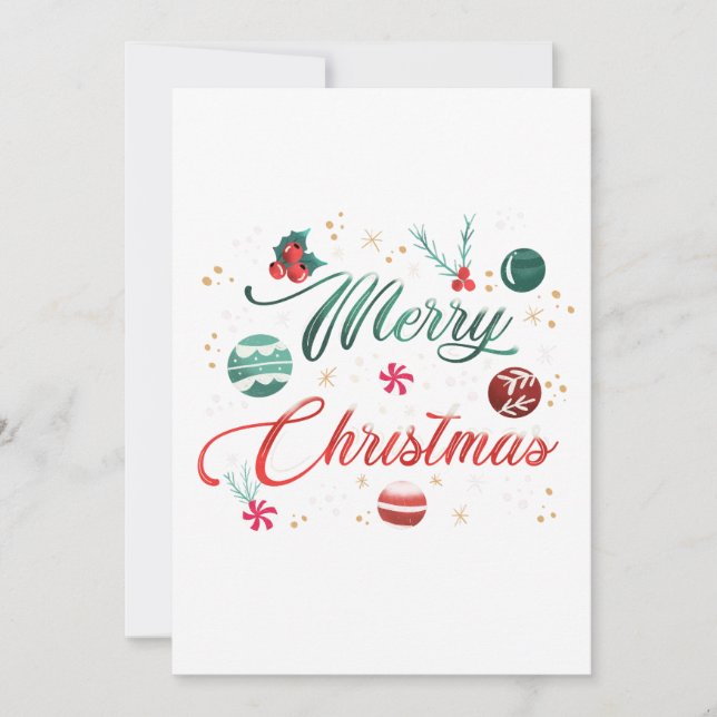 Festive Merry Christmas Typography with Ornaments Invitation (Front)