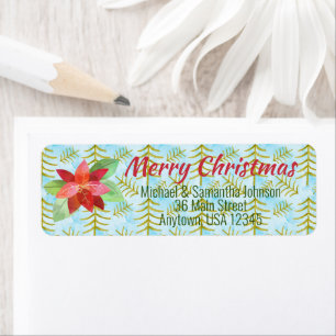 Festive Merry Christmas Watercolor Poinsettia  