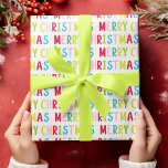 Festive Merry Christmas White Multicolor Text Wrapping Paper<br><div class="desc">Spread holiday cheer with this wrapping paper featuring a festive Merry Christmas design. The repeating Merry Christmas text in vibrant multicolored fonts like pink, blue, green, yellow, and red on white background creates a joyful look. Perfect for Christmas enthusiasts looking to wrap gifts with a bright and celebratory touch. Edit...</div>