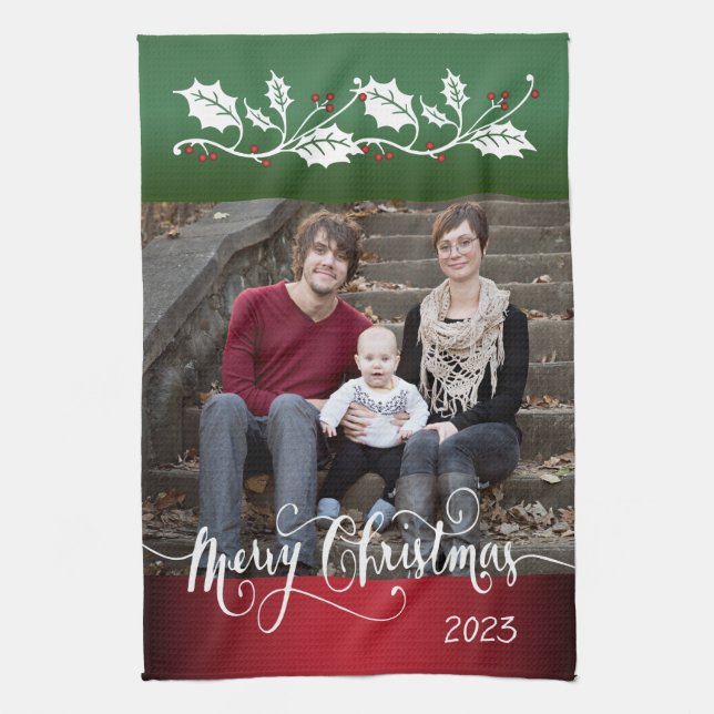 Festive Merry Christmas with DIY Photo Tea Towel (Vertical)