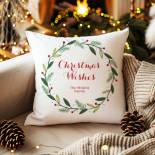 Festive Merry Christmas Wreath Holiday Design Cushion