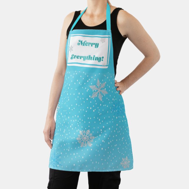 Festive 'Merry Everything' Winter Blue Holiday Apron (Insitu)
