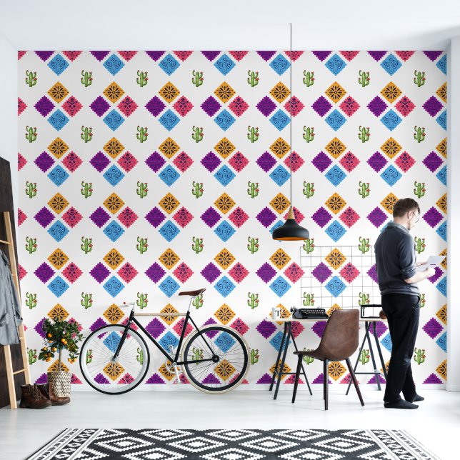 Festive Mexican Cactus Wallpaper (Living Room)