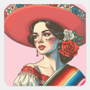 Festive Mexican Fiesta Party Favour  Square Sticker