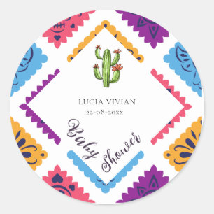 Festive Mexican Paper Fan Cactus Baby Classic Round Sticker