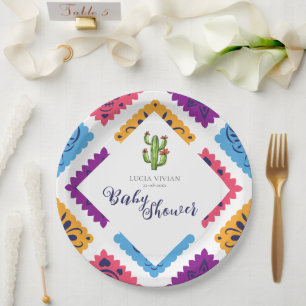 Festive Mexican Paper Fan Cactus Baby Shower Plate