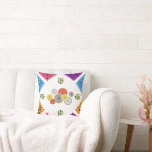 Festive Mexican Paper Fan Cactus Wrapping Paper Cushion