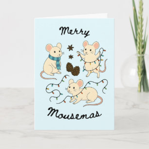 Festive Mice with Fairy Lights – Christmas Card