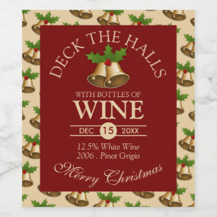 Festive Mistletoe Bells Christmas Wine Label