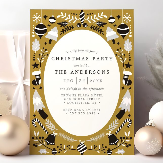 Festive Modern Black Gold Holiday Christmas Party Invitation (Creator Uploaded)